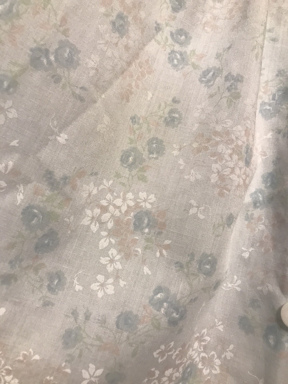 Vintage Merville Baby Blue Lace Ribbon Button House Night Gown Pocket USA Sz L