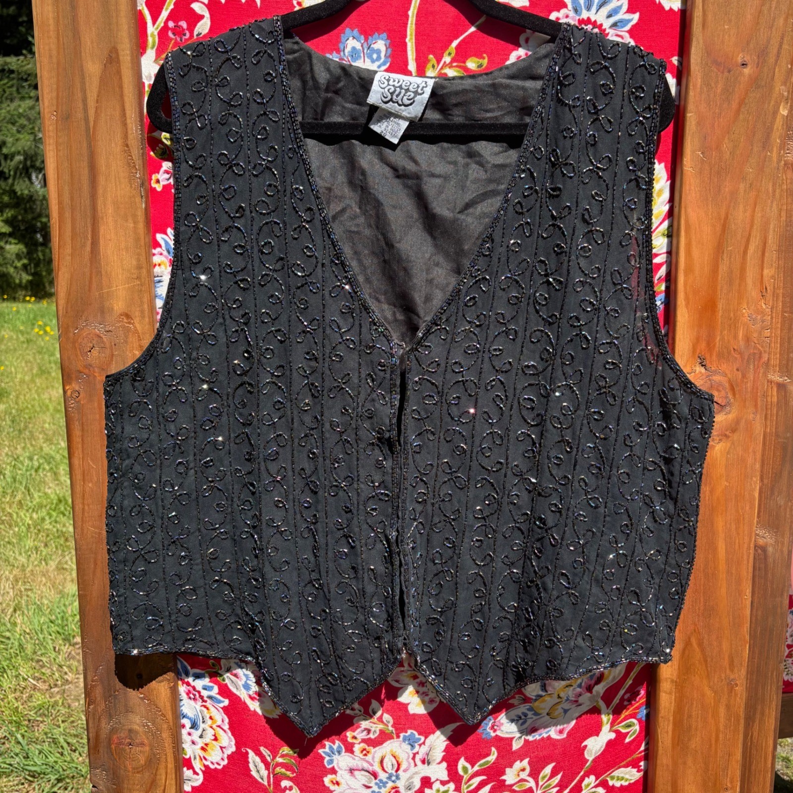 Vintage 90’s 100% Silk Beaded Whimsigoth Western Glam Oversized Vest