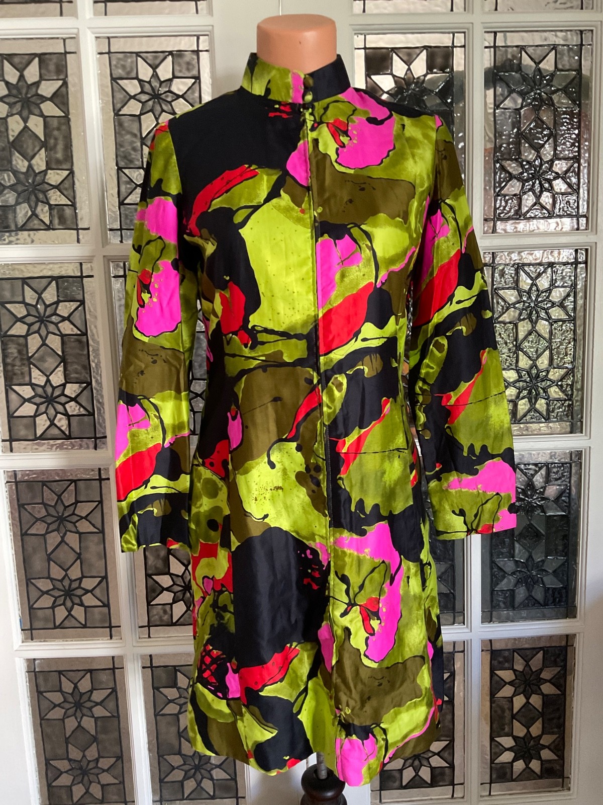 Vtg. 1960s Silk abstract Dress Mod DYNASTY British Crown Colony of Hong Kong