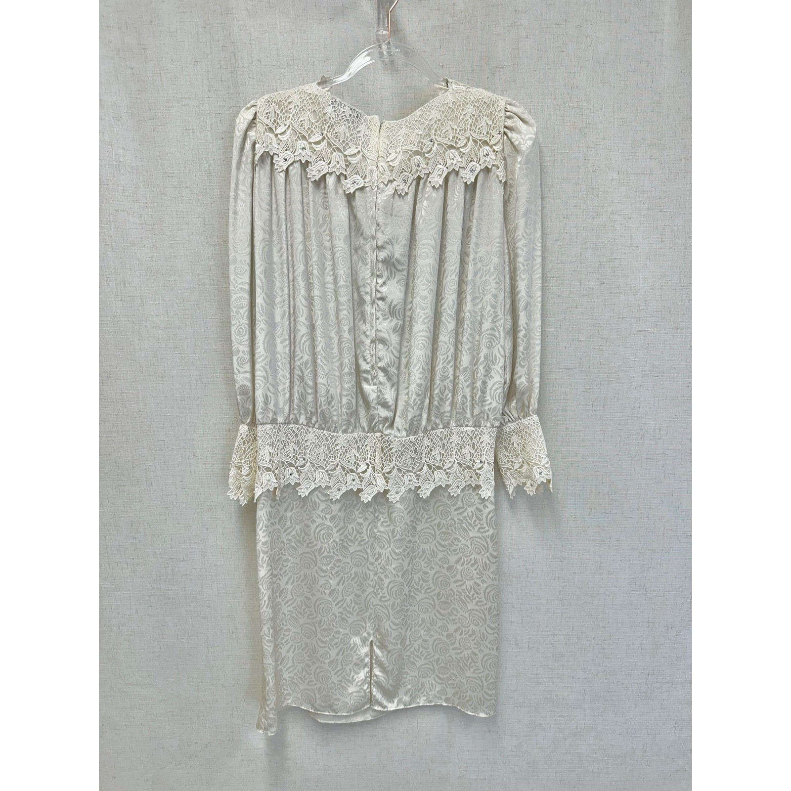 Cachet Bari Protas Floral Damask Lace Drop Waist Dress Womens 12 Cream Ivory 80s