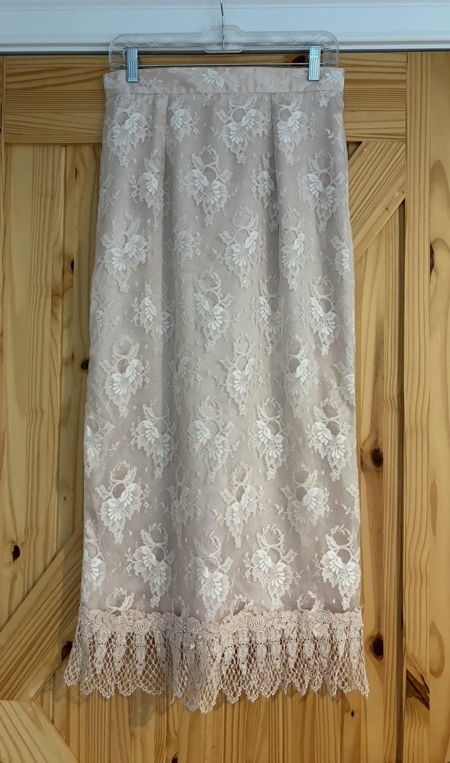 Vintage 1980s Designer Lorrie Kabala Pink Victorian Style Lace Overlay Skirt