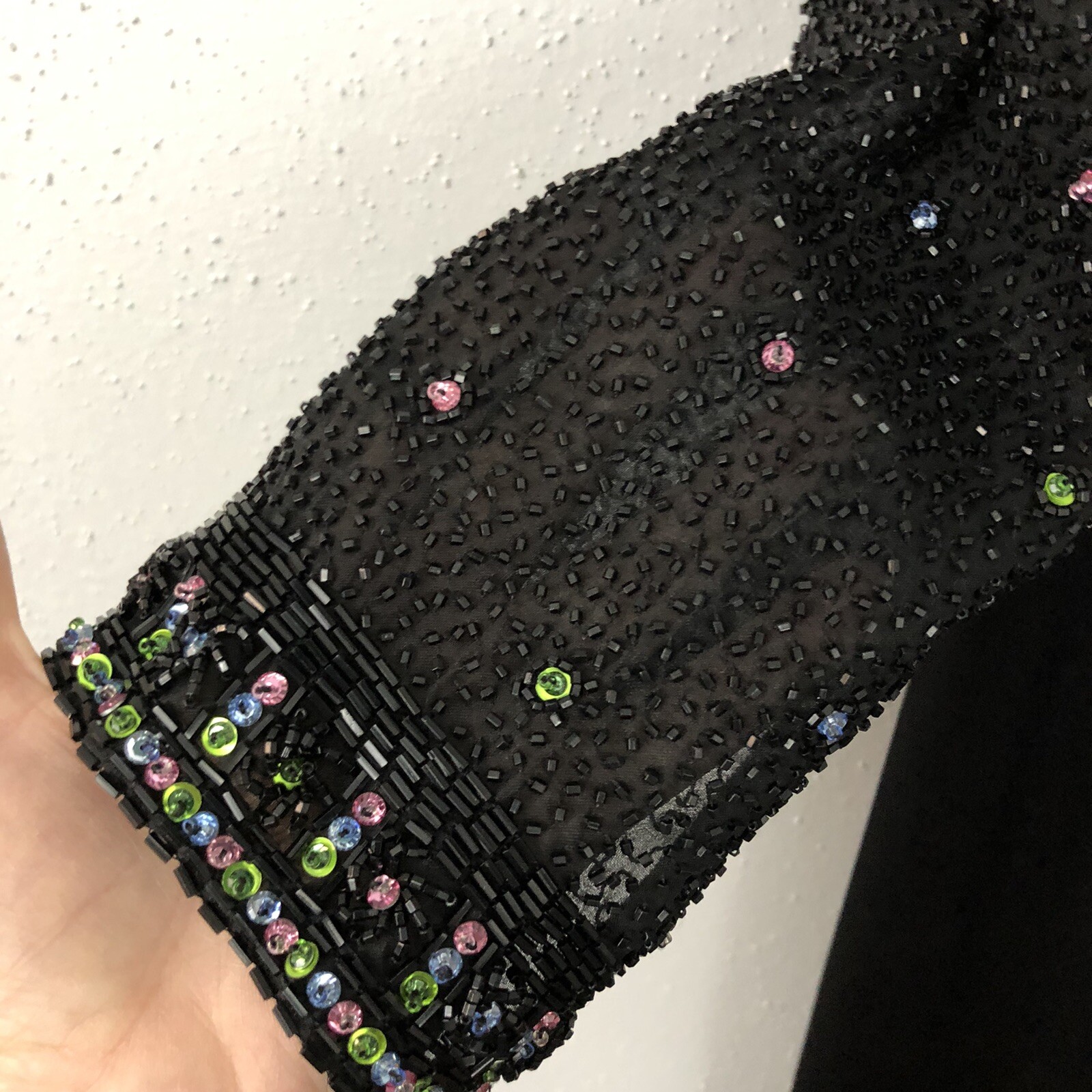 VTG 80s Amen Wardy Beaded Evening Gown Dress Sz M Black Sequin Dynasty Glamour