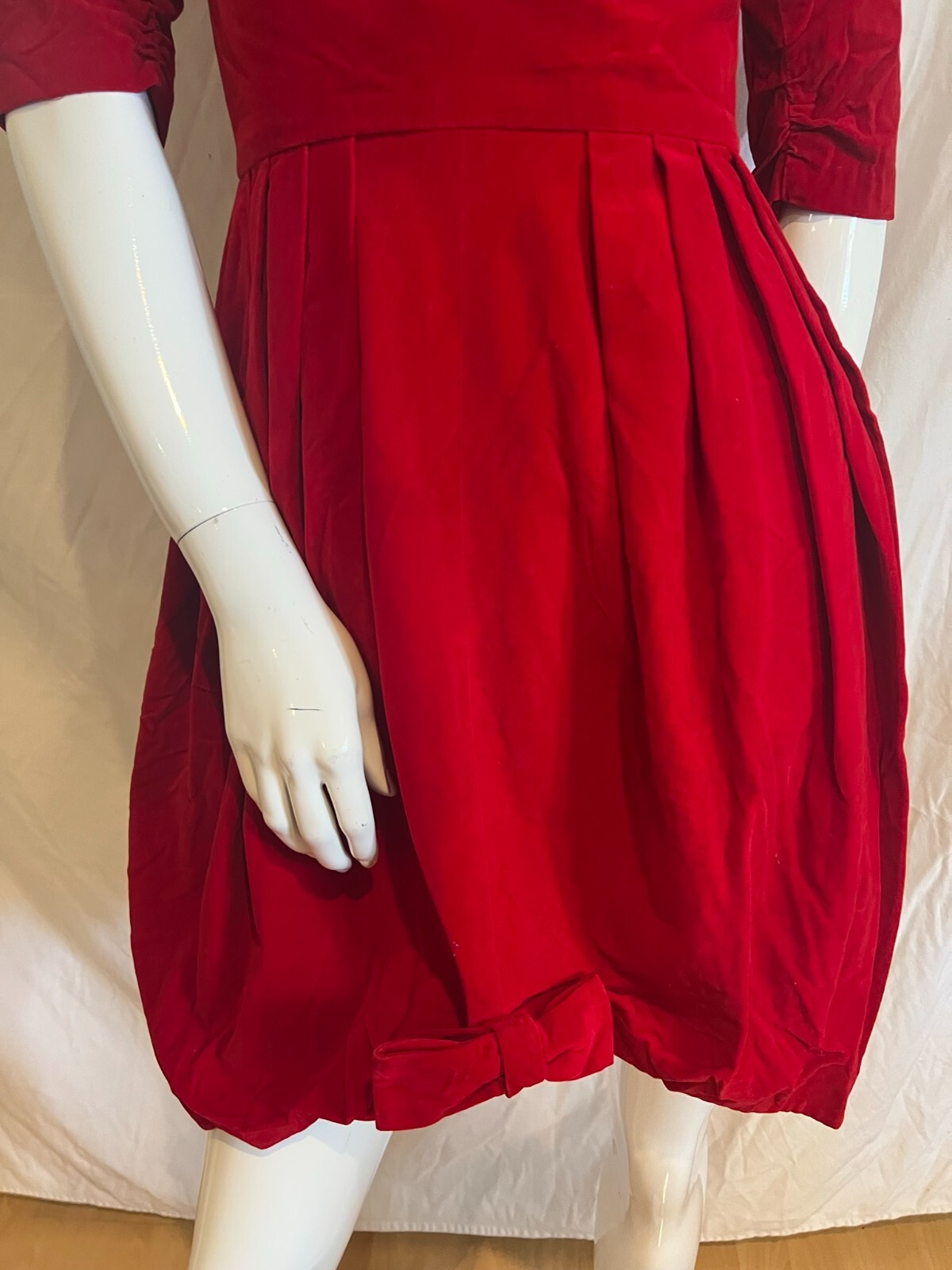 1950’S VELVET BOW TRIM A-LINE FULL DRESS SIZE XS XSMALL