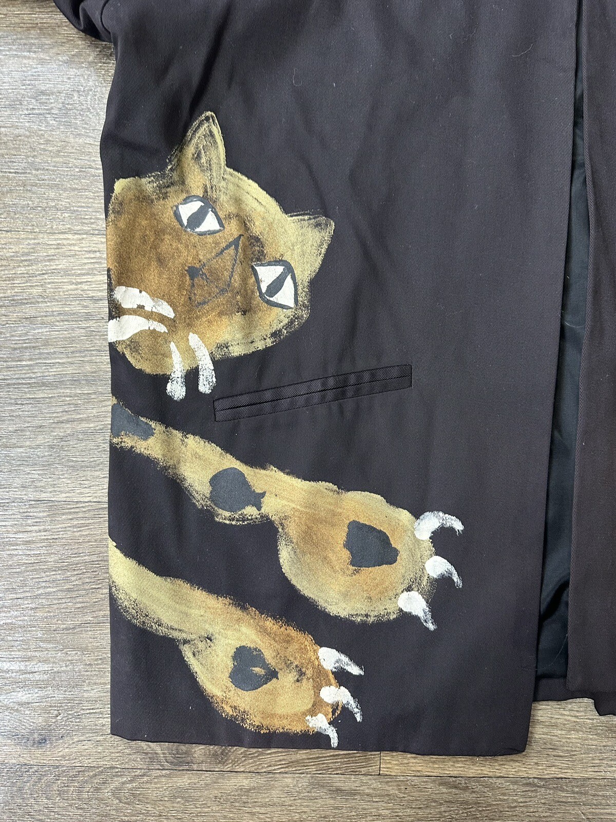 1980s Gato Chay Brown Boxy Hand Painted Leopard Design Artisan Jacket Large