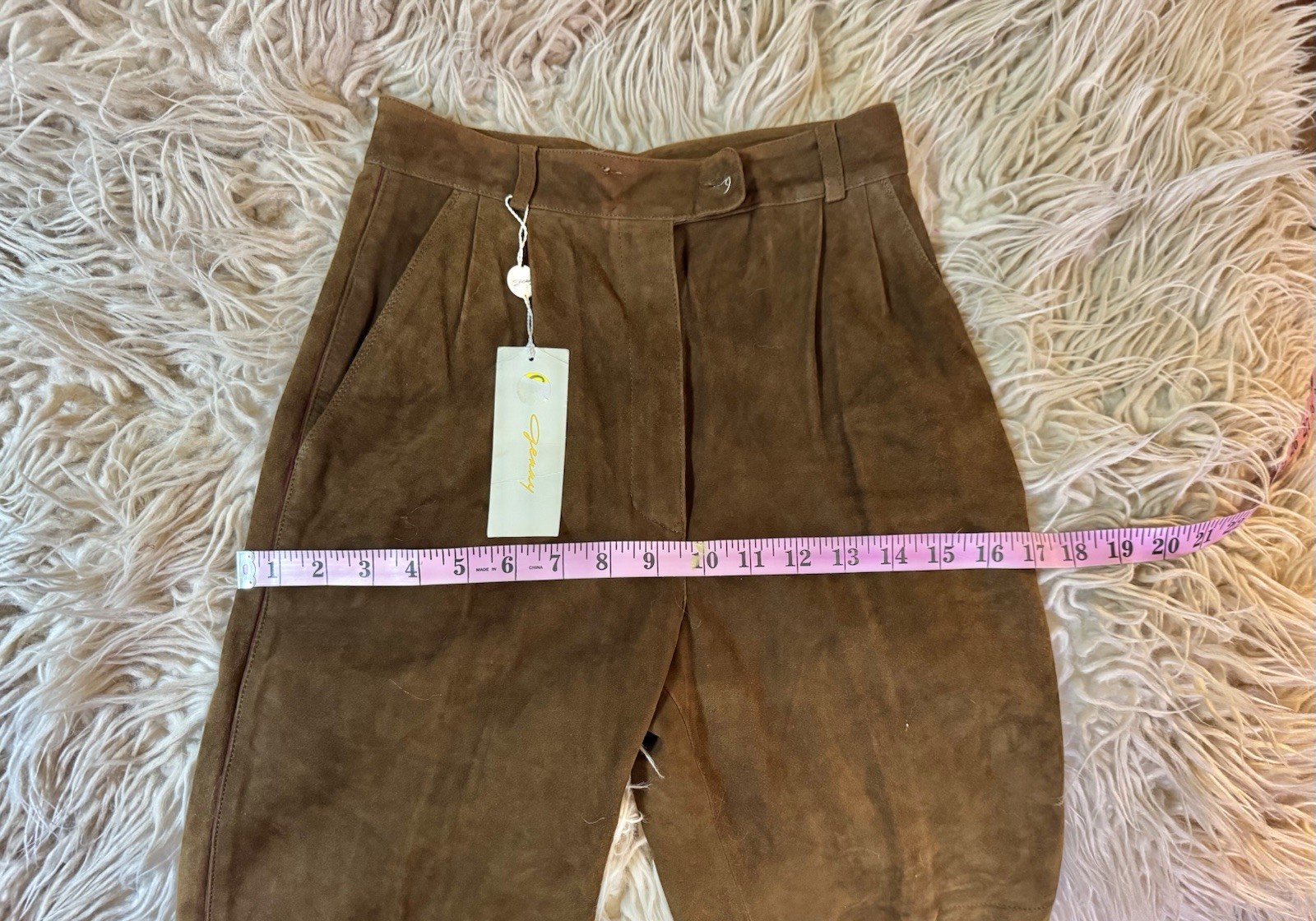 Vtg Jenny France Suede Pants Trousers Pockets Piping Brown Leather XS Tags