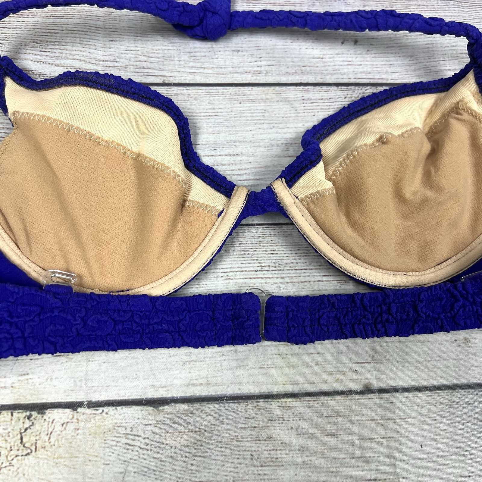VINTAGE 90s Daffy Waterwear Blue Purple Bikini Swimsuit Top Women’s Size 9/10