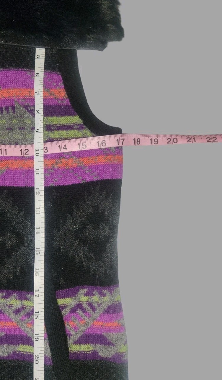 Vintage Ralph Lauren Active Medium Southwest Fair Isle Lambswool Faux Fur Vest