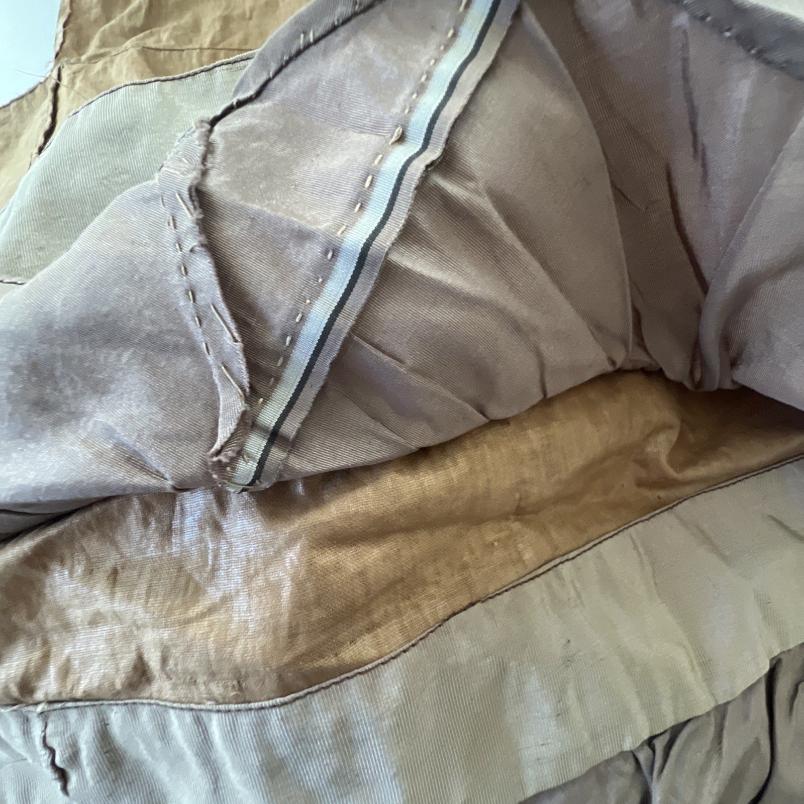 Brown Satin Taffeta Ruffled Fabric Piece From A Vintage Dress. Rare Find.