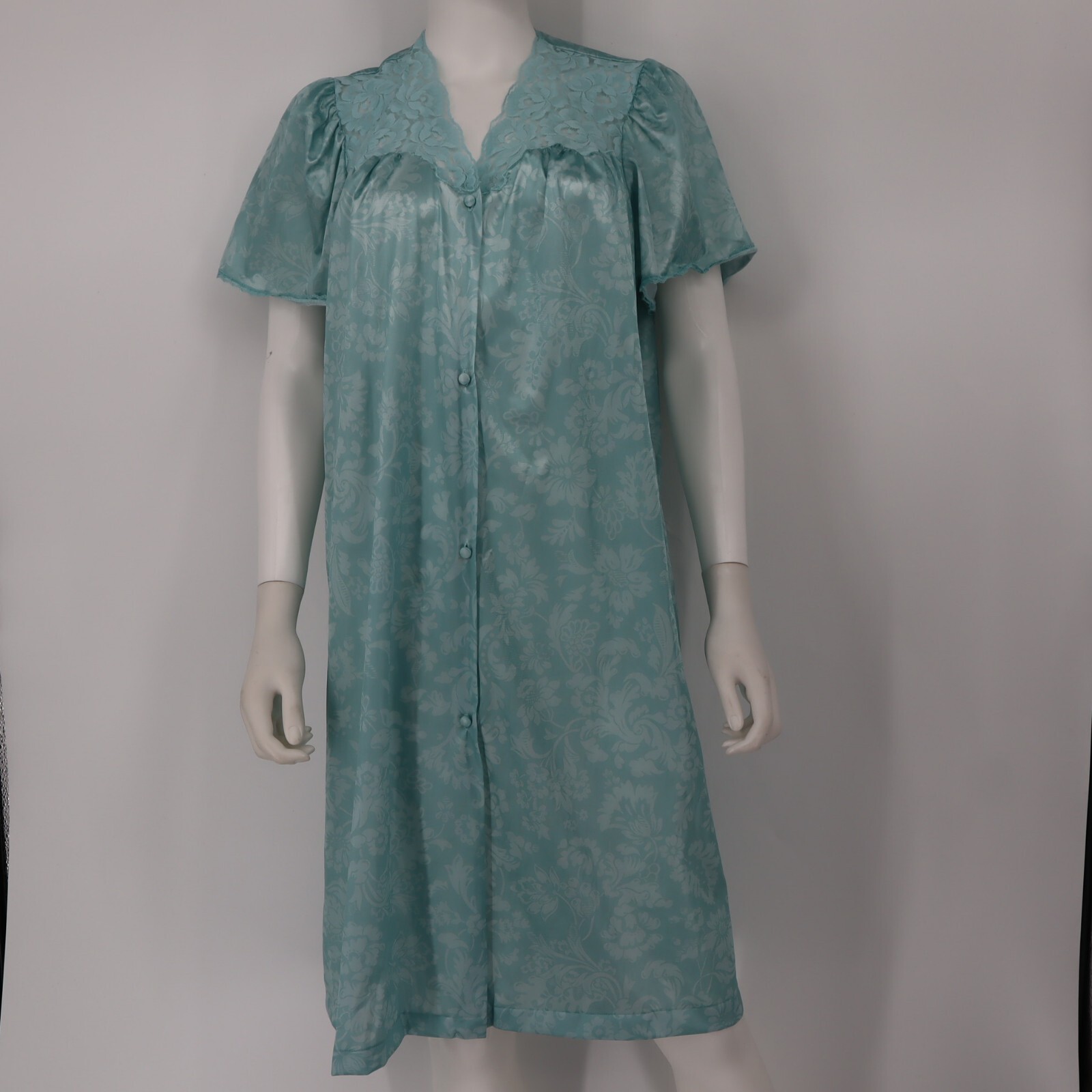 Vintage Vanity Fair Blu Nylon Button Front Robe House Coat Night Gown Medium USA