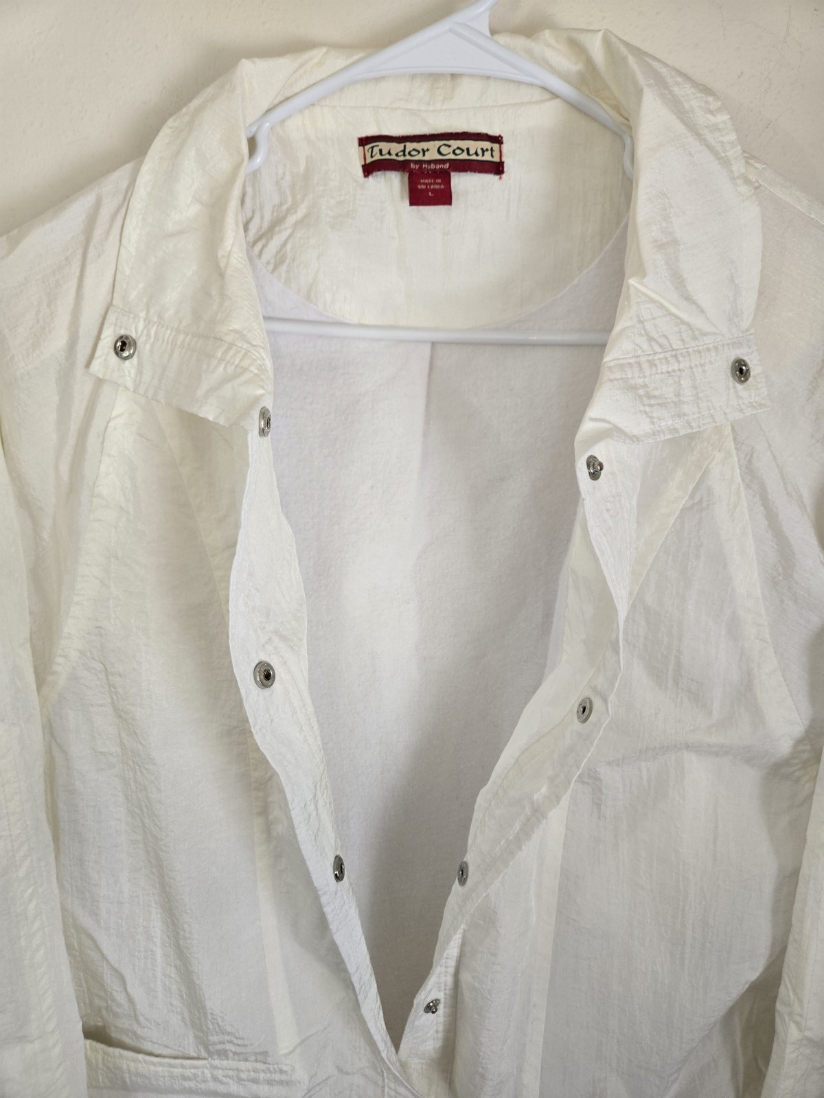80’s/90’s Tudor Court by Haband Metallic White Jacket Windbreaker Lg FREE SHIP