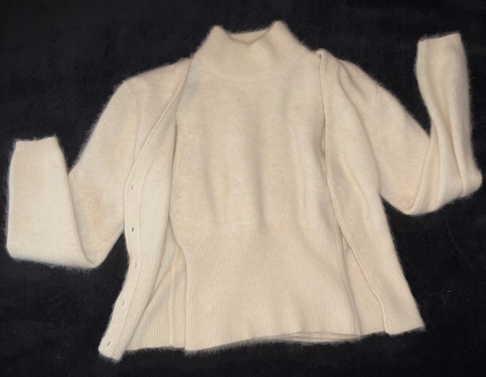 VTG 80s CIGNAL Angora Blend Cardigan & Top Set Made Hong Kong S/M Rabbit Hair