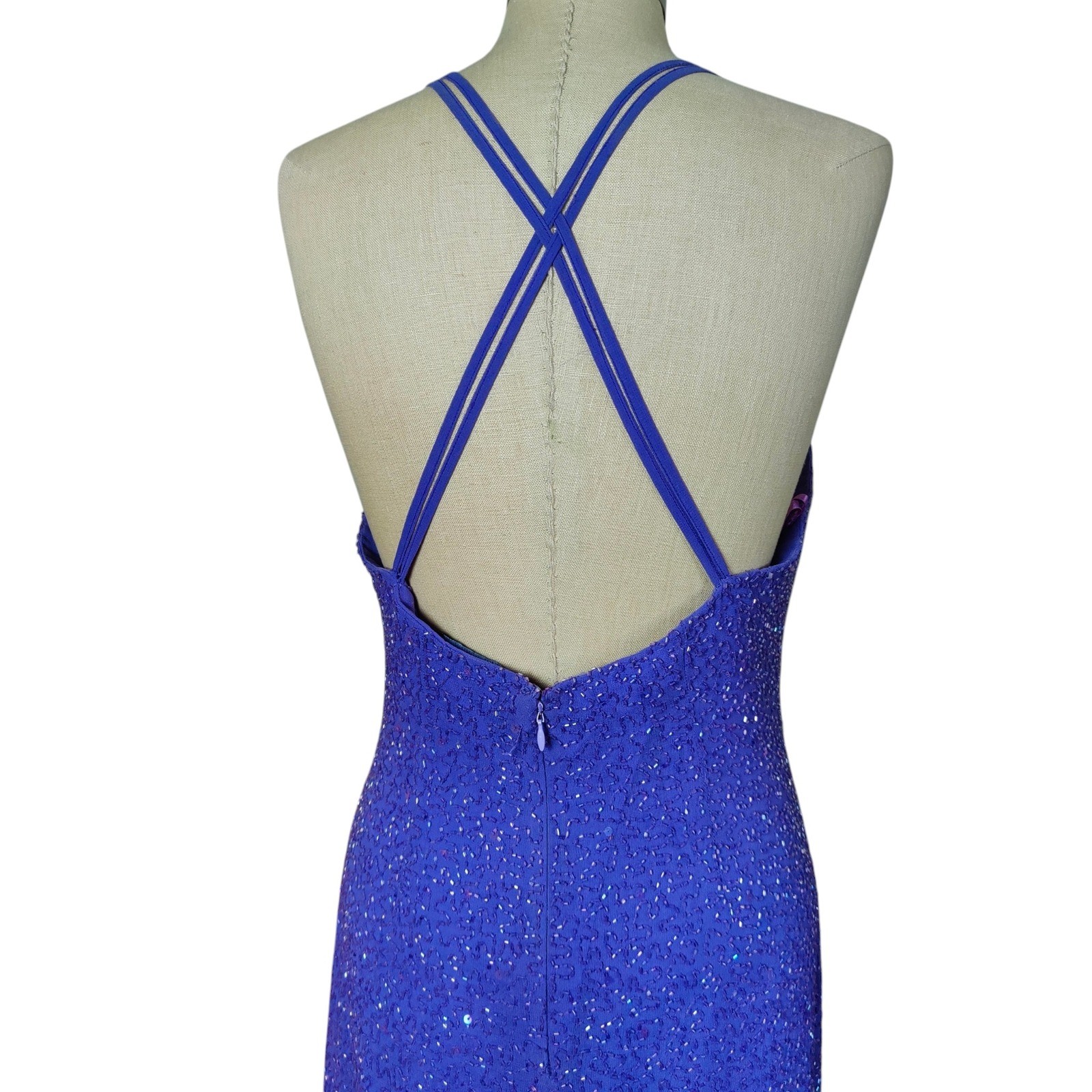Vintage 90s Beaded Lavender Maxi Dress Open Back Prom Formal Cocktail Fairy 12