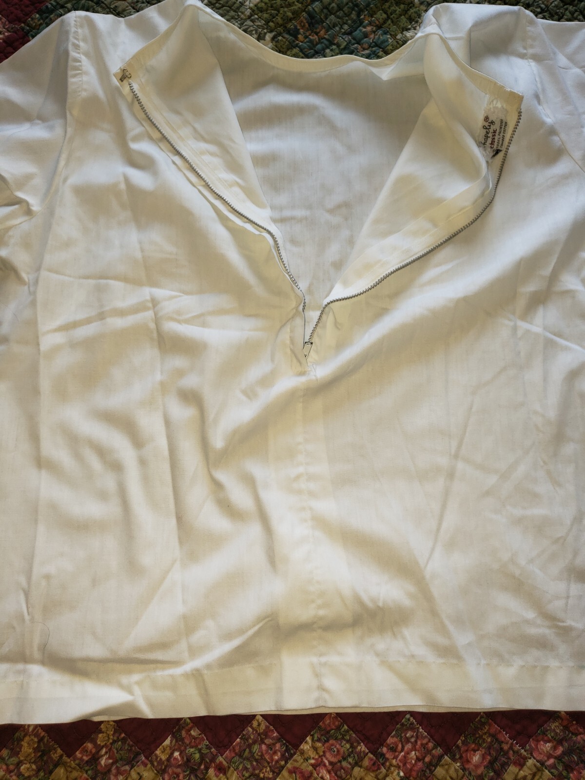 Vintage Shapely Classic White Zip Back Shirt,Unique Look, Layering Piece? Decent