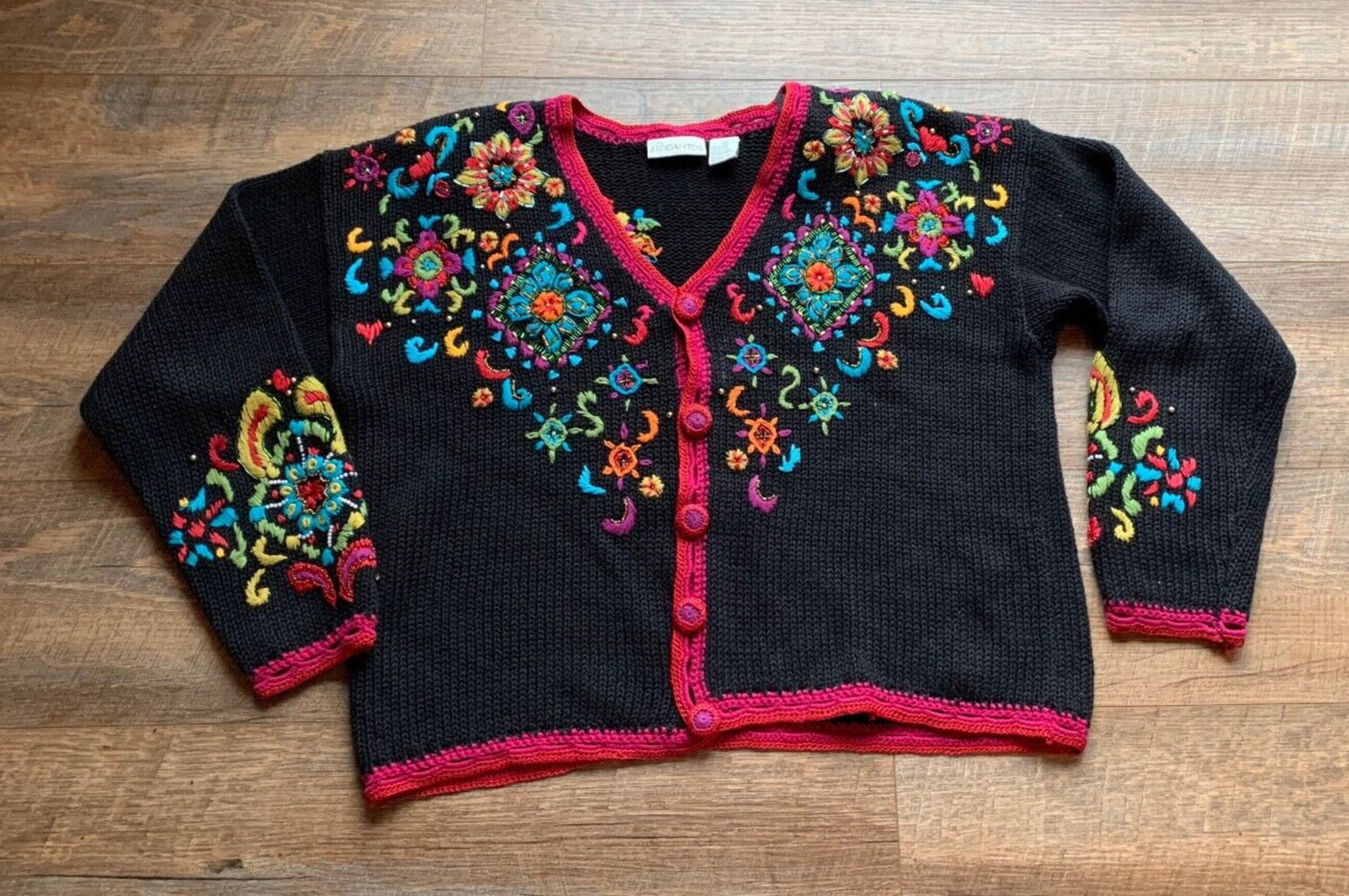 Vintage Gantos Women’s Embroidered Embellished Colorful Cardigan Sz Medium