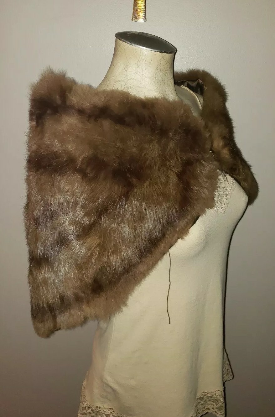 Vintage 1950’s era wild mink fur stole shawl caplet brown retro glam opera