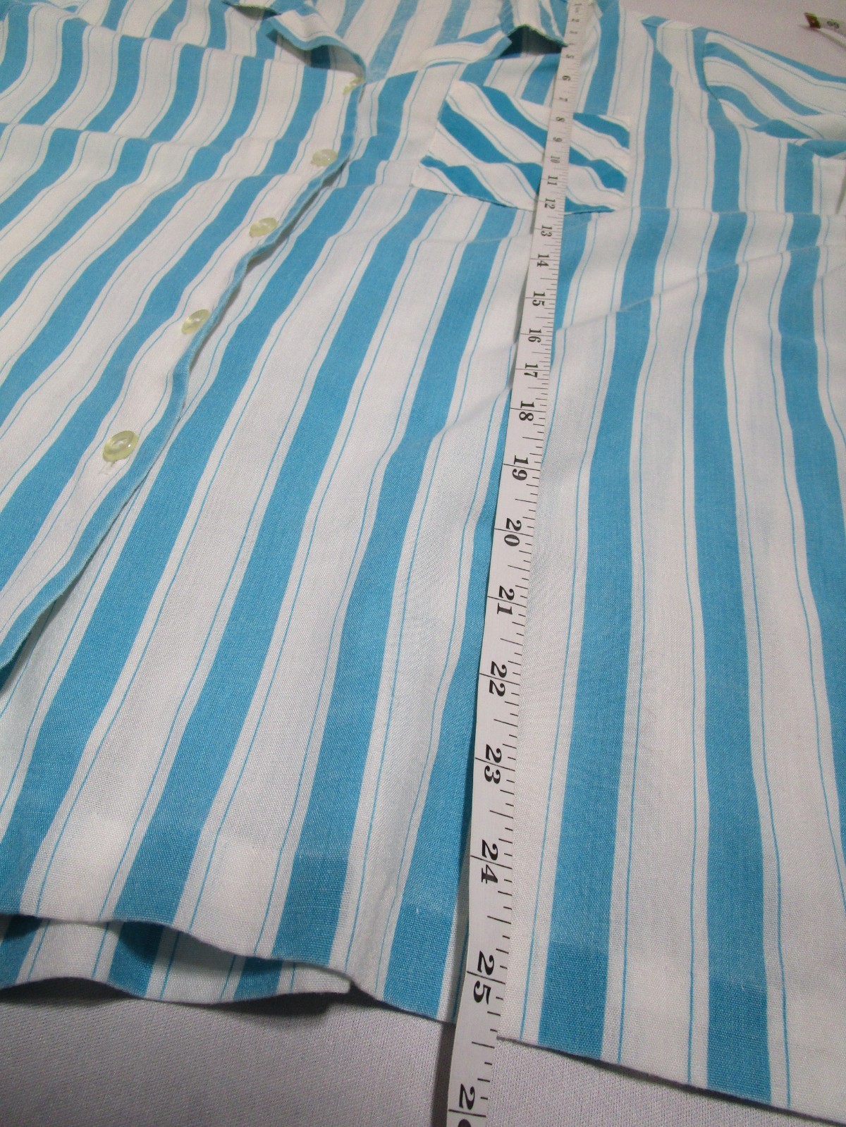Handmade Vintage Single Stitch Light Turquoise Button Up Short Sleeve Blouse L