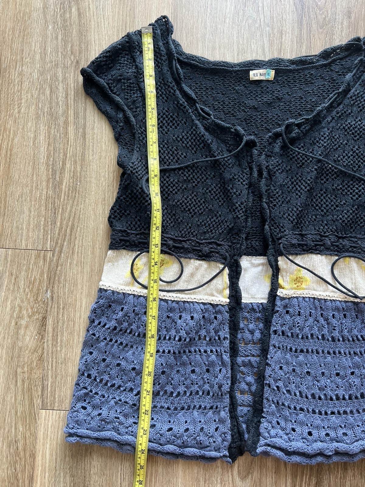 Y2K Old Navy Women’s Crochet Vest Top Knit Boho Cottagecore Open Front