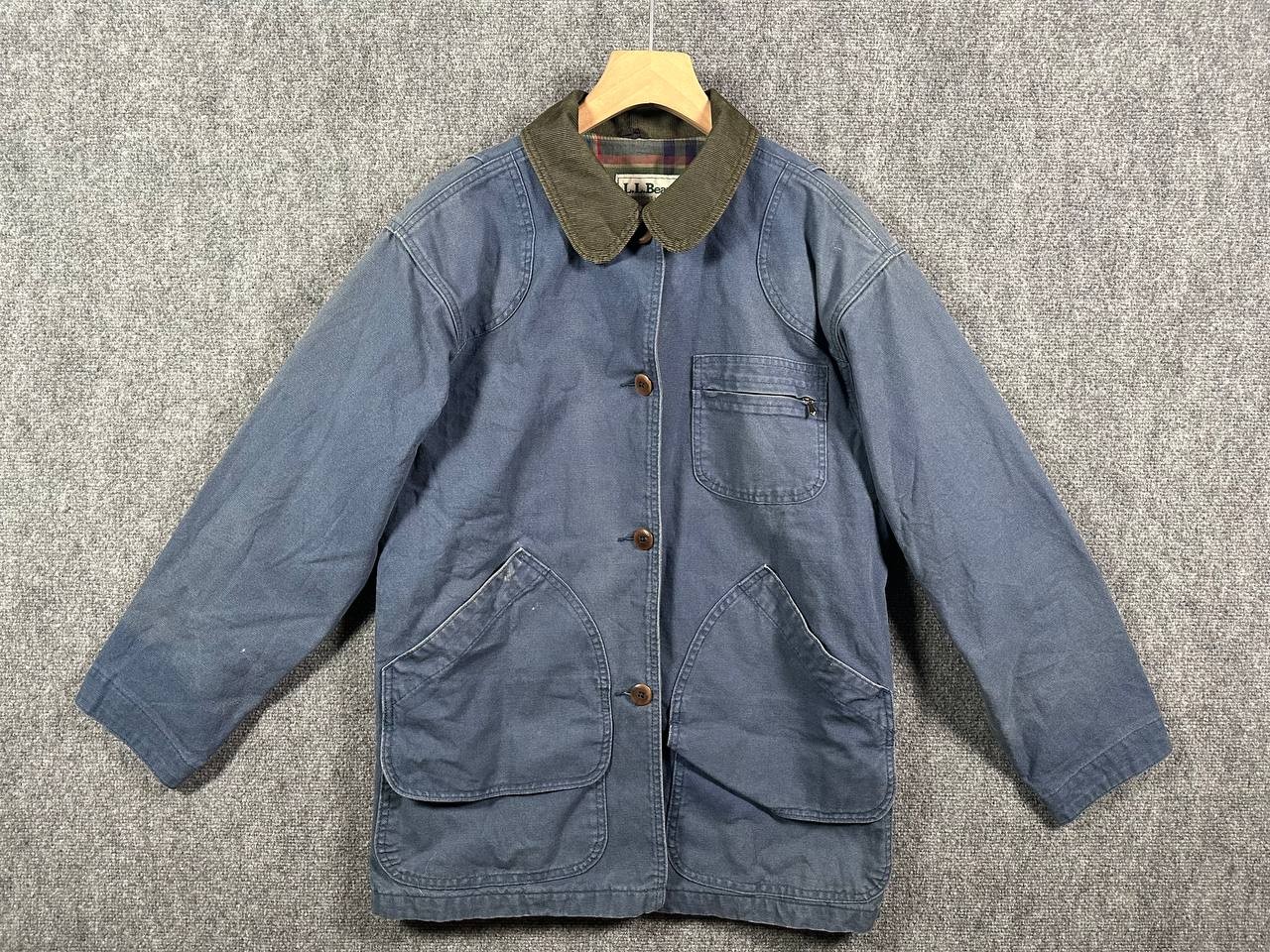Vintage 90s L.L. Bean Original Field Coat Barn Jacket Blue Cotton Canvas Lined M