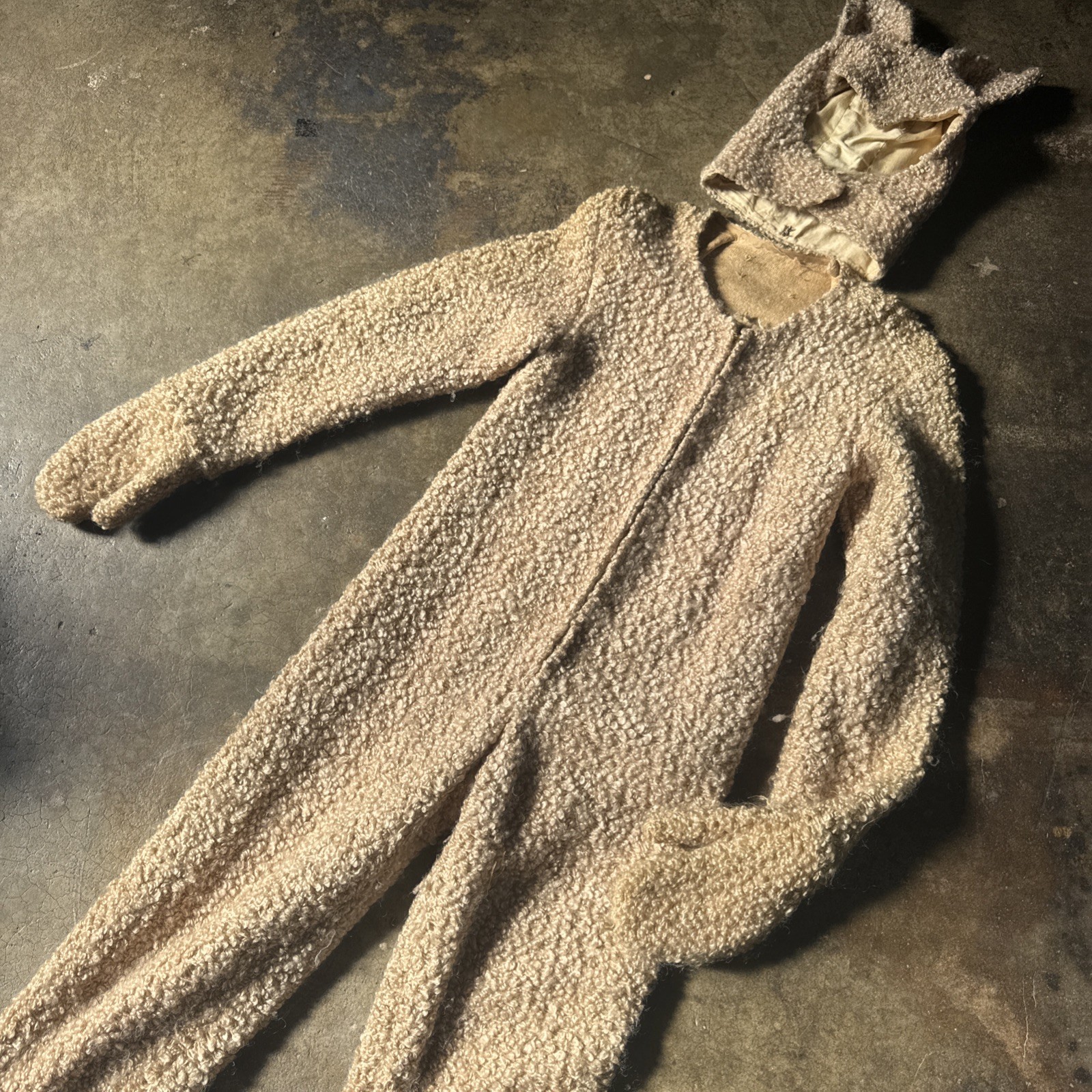 Vintage 1930s 1940s Blonde Curly Mohair Cat / Lamb Outfit Suit & Headpiece Hat