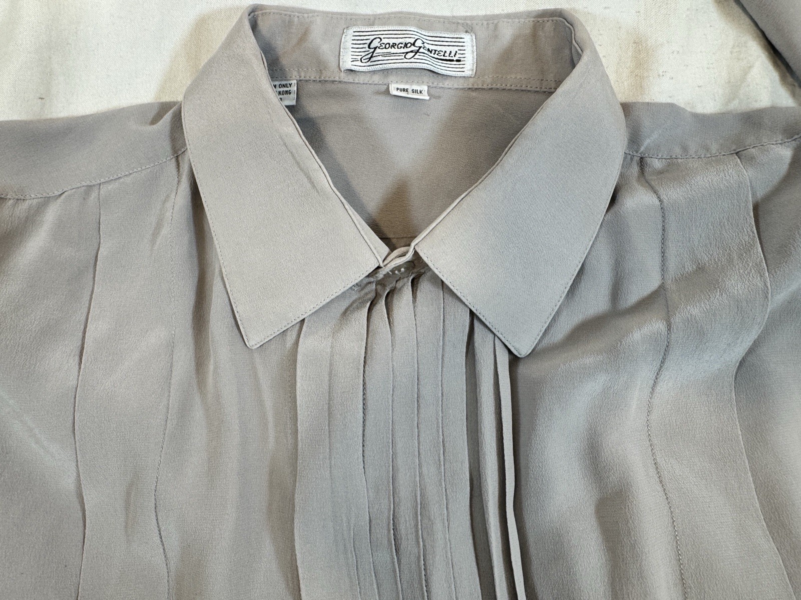 Georgio Gentelli L Silk Vintage Blouse Double Cuff links Pleated Button Front
