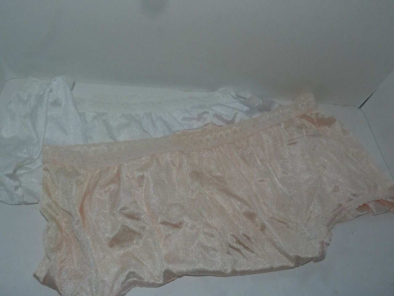 JMS size 13 granny panties white peach lot of 2 pair silky shimmer