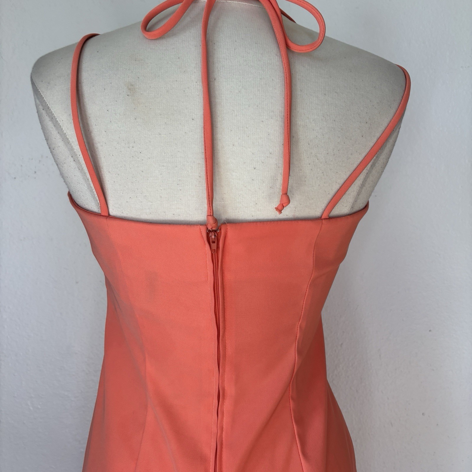 Vintage 90s City Triangles Salmon Pink Fitted Floral Mini Dress Sz 9/10