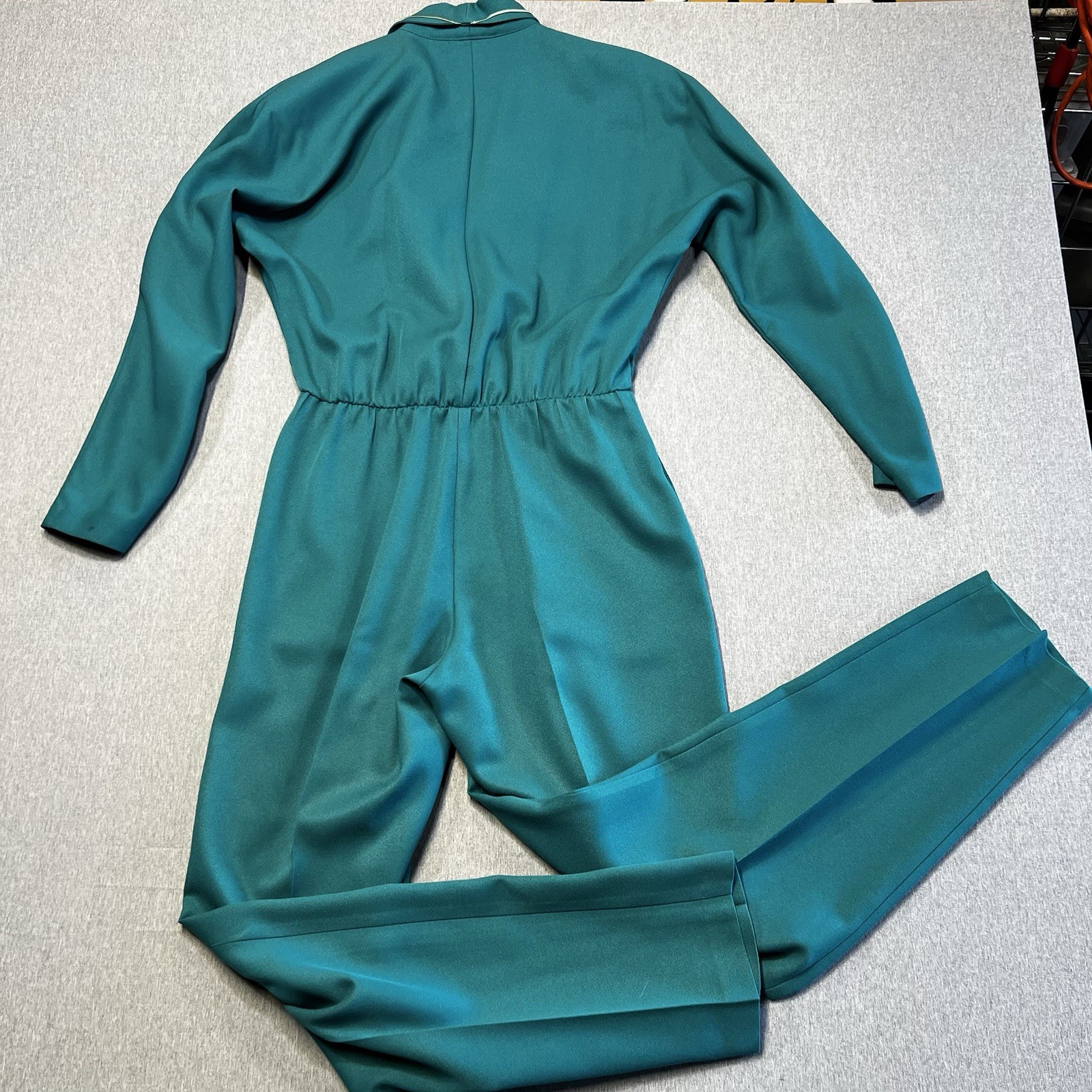 Vintage 80s Teal Power Jumpsuit Belted USA Made Joan Walters Petite 80s tailored