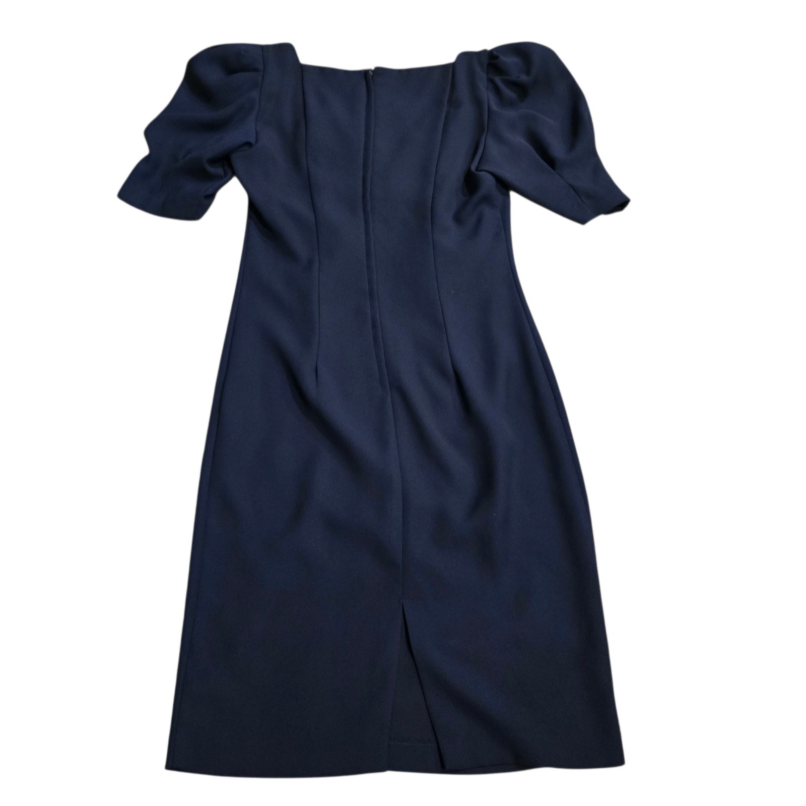 Vtg Cachet By Bari Protas Navy Blue Midi Dress Sz 5 6 Sweetheart Puff Sleeve