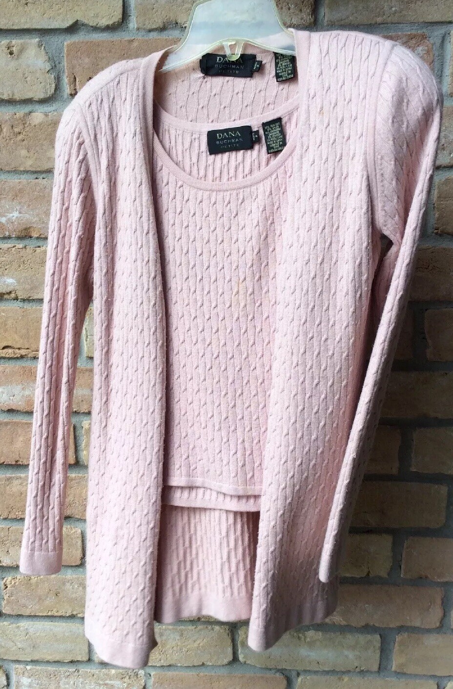 VTG 90s Dana Buchman Pink SILK/ CASHMERE Twin Sweater Set Sz P Petite Y2K