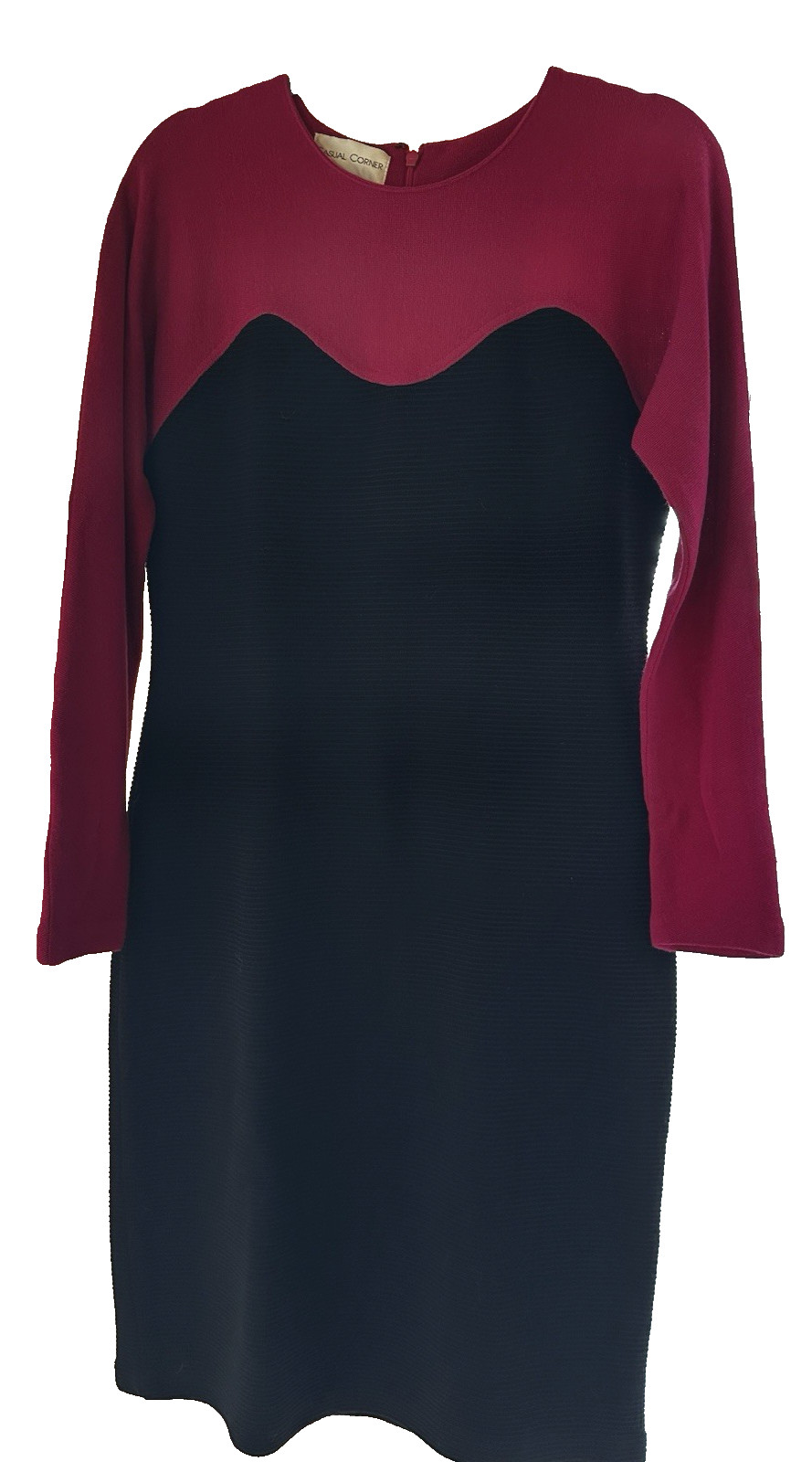 VINTAGE CASUAL CORNER 80/90s RARE FUCHSIA BLACK SWEATER WIGGLE LBD DRESS L