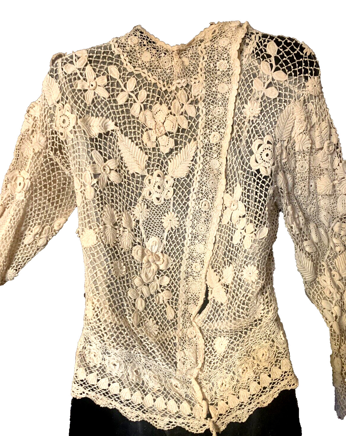 Antique Edwardian Irish Crochet Lace Blouse With High Collar Collectable