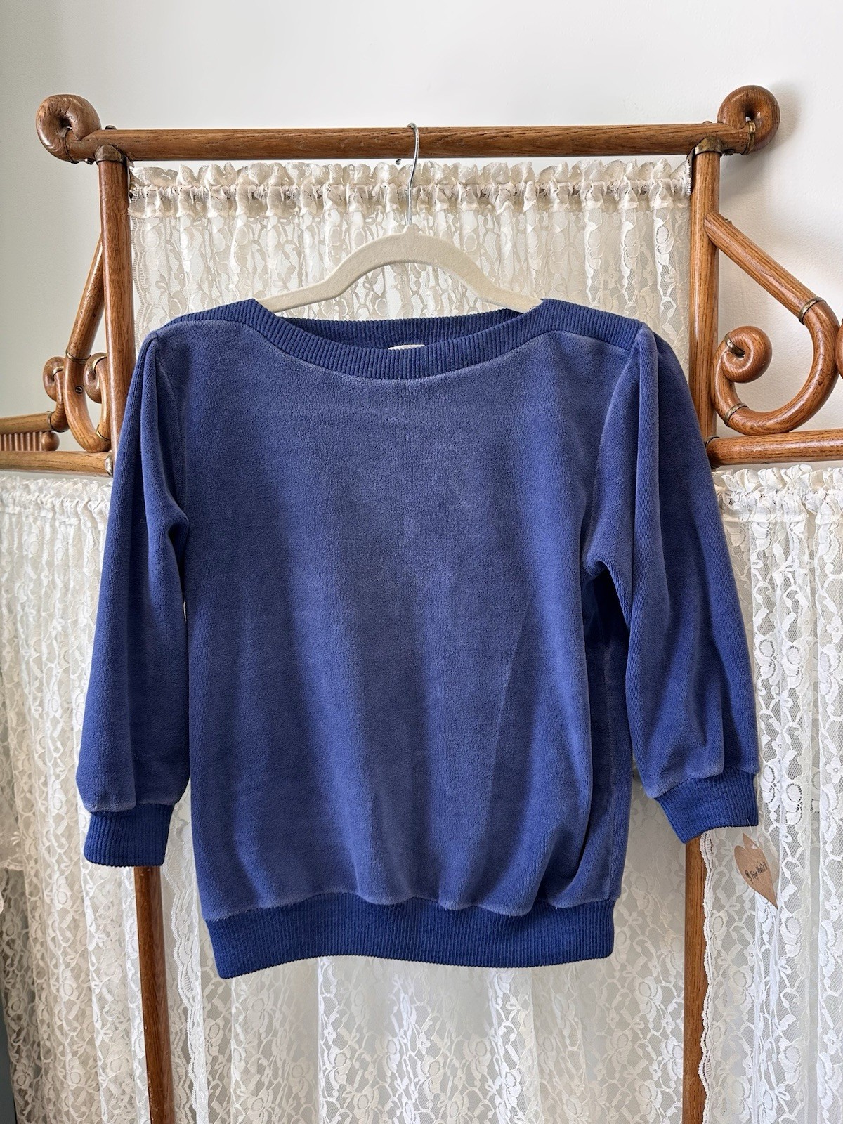 Vintage 80s Cobalt Blue Velour Boatneck Sweater Small