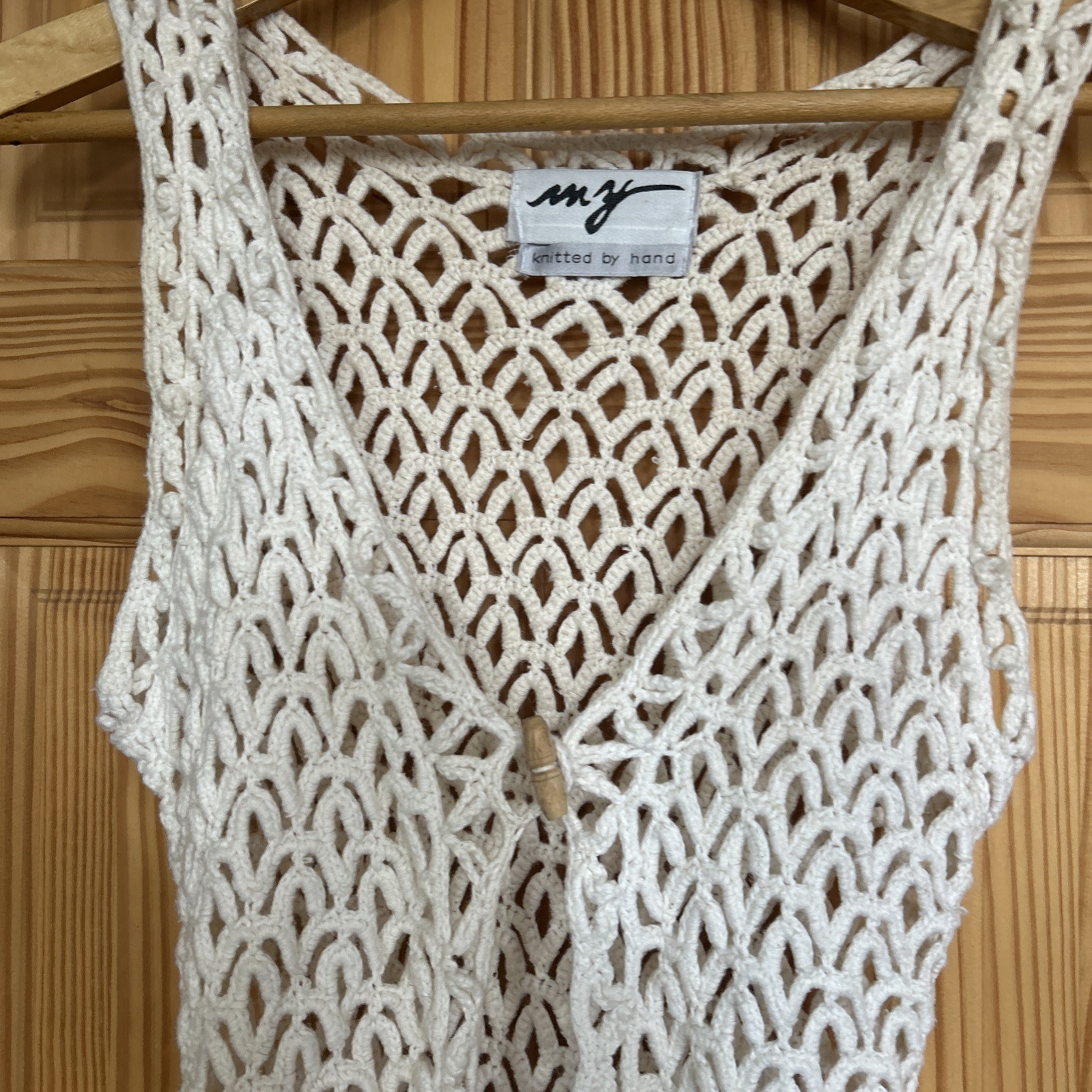 Vintage Knitted By Hand Long Cloak In Swiss Coffee Stylish Cardigan Vest