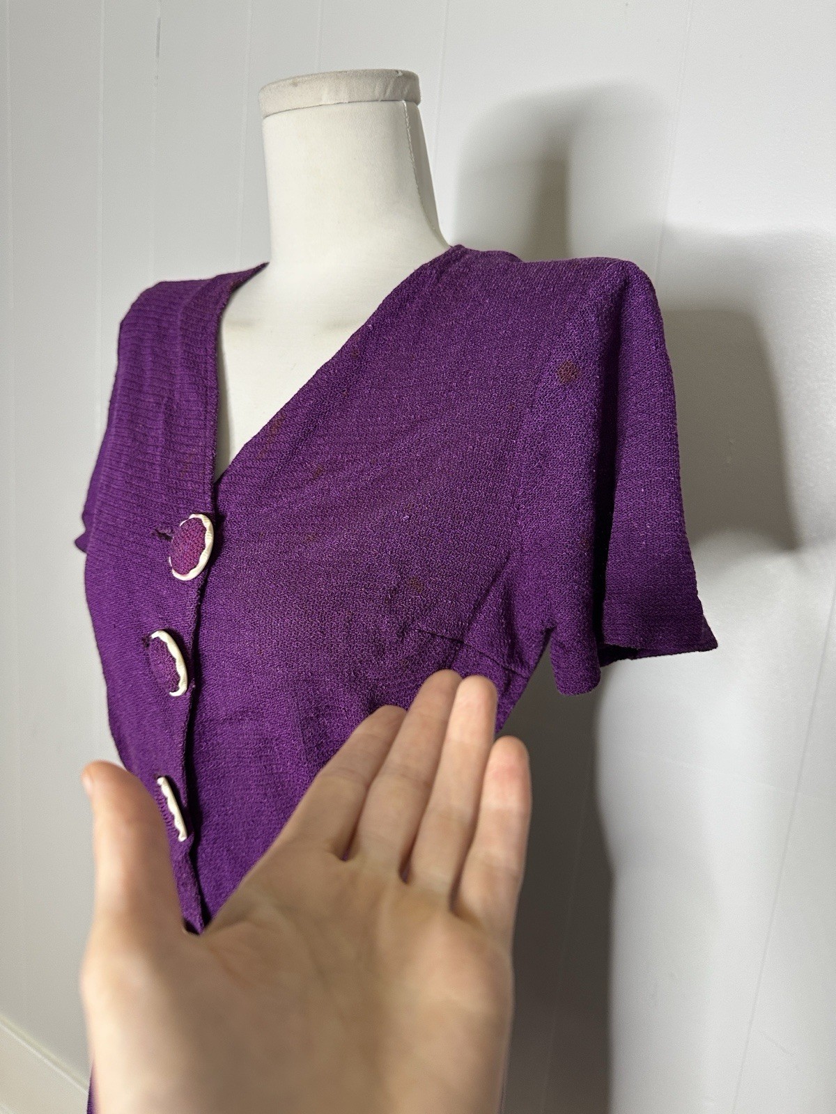 Vintage 1930s Purple Knit 2 Piece Skirt And Blouse Set