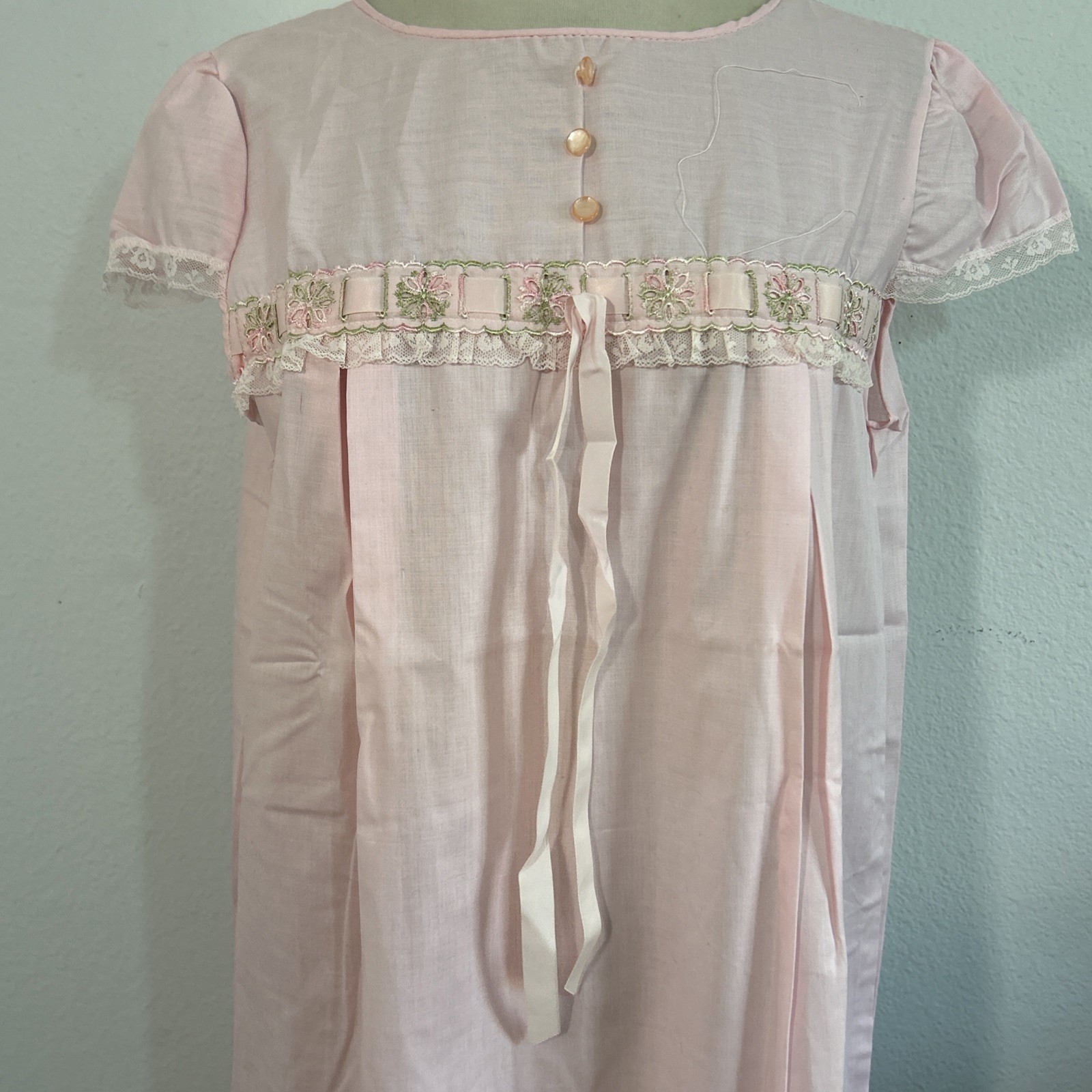 Vtg Gaymode Nightgown Pink M Lace Ribbon Victorian Prairie Cottagecore
