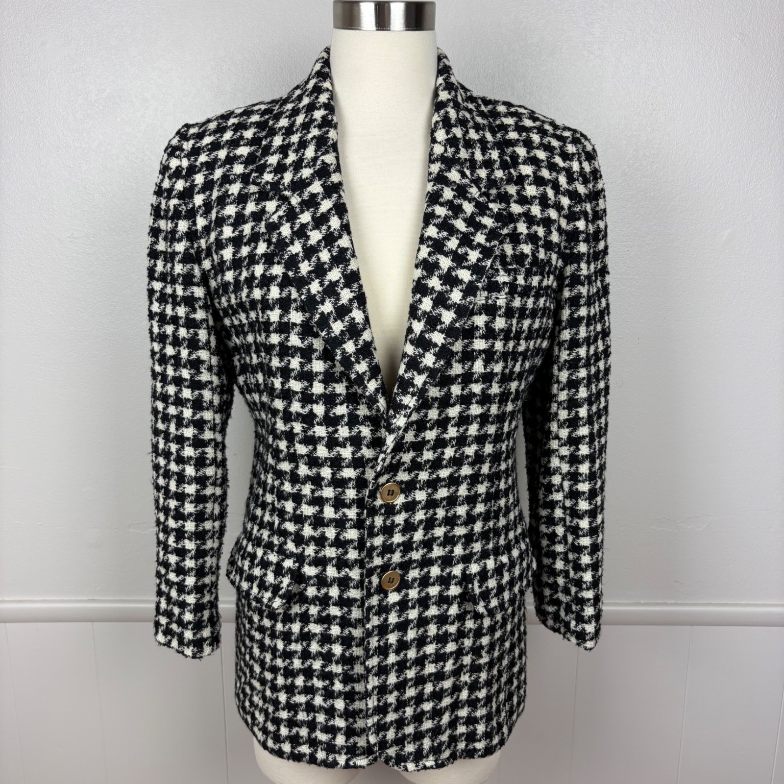Lizwear Petite Vintage Houndstooth Blazer Size 4P Black White Academia Classic