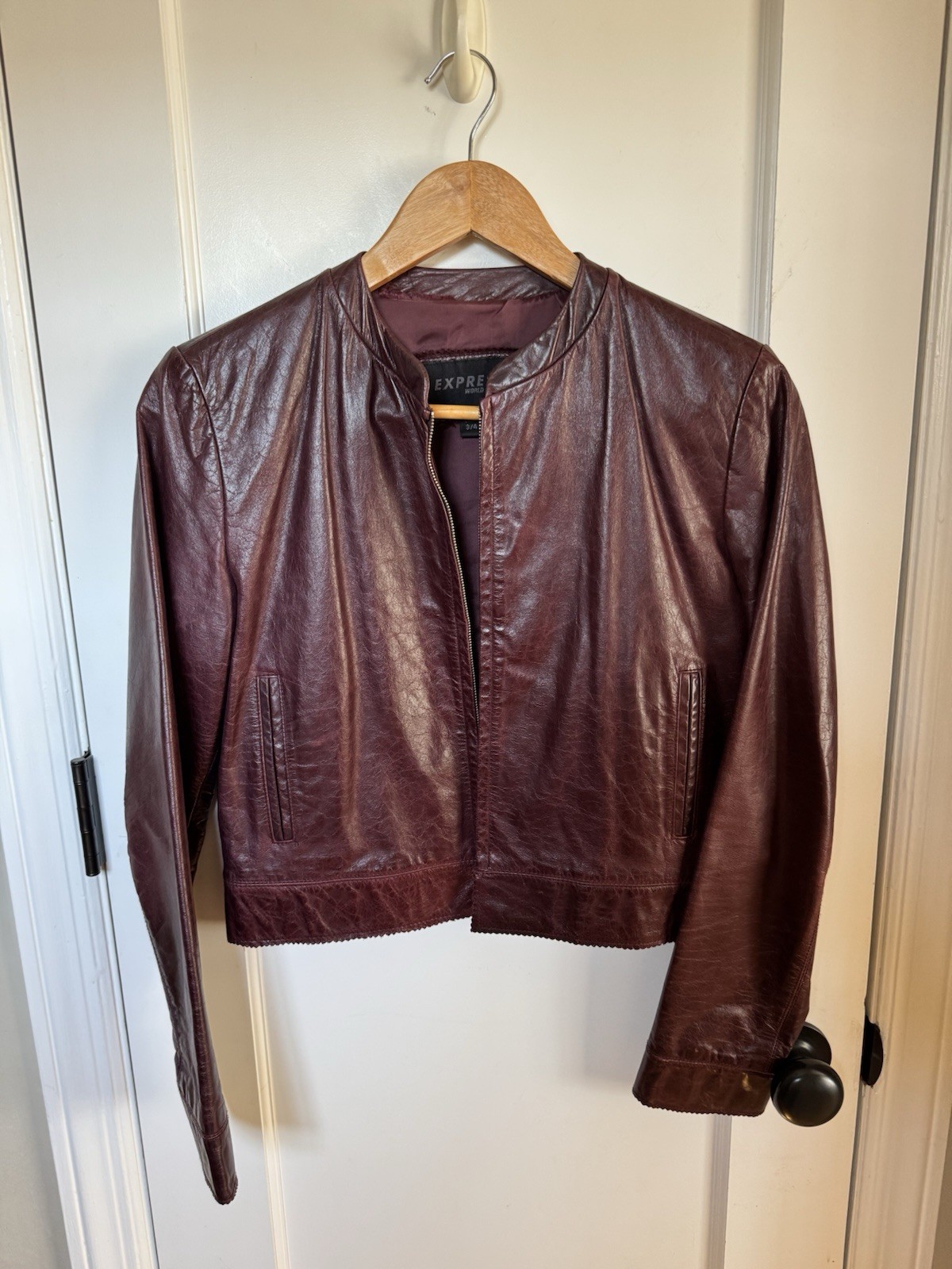 Vintage Express Burgundy Red Maroon Oxblood Leather Spring Fall Jacket Small 3/4
