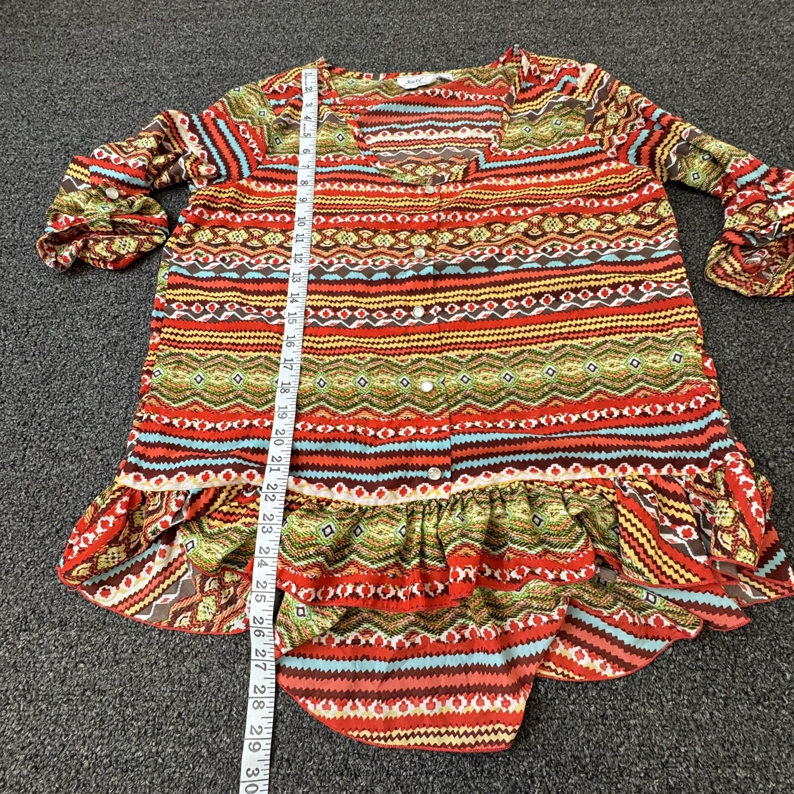 Jody California Blouse Top Shirt Size Large Geometric Boho Festival Vintage