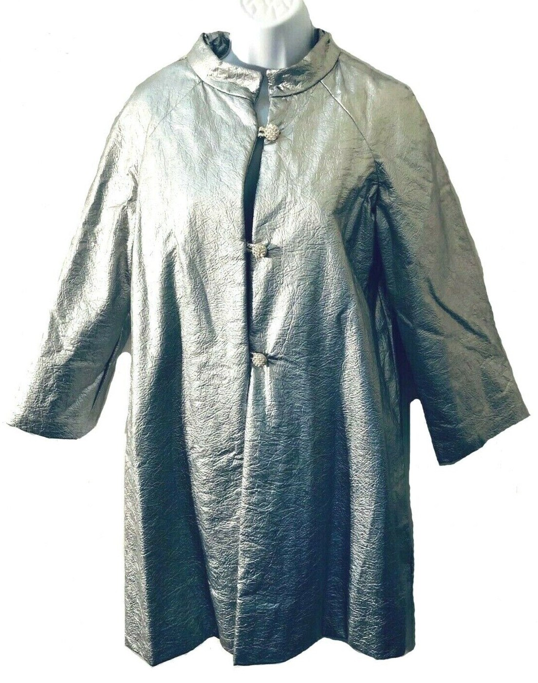 Vintage 1960’s Silver metallic pleather mod go go cocktail evening coat SM Wow!