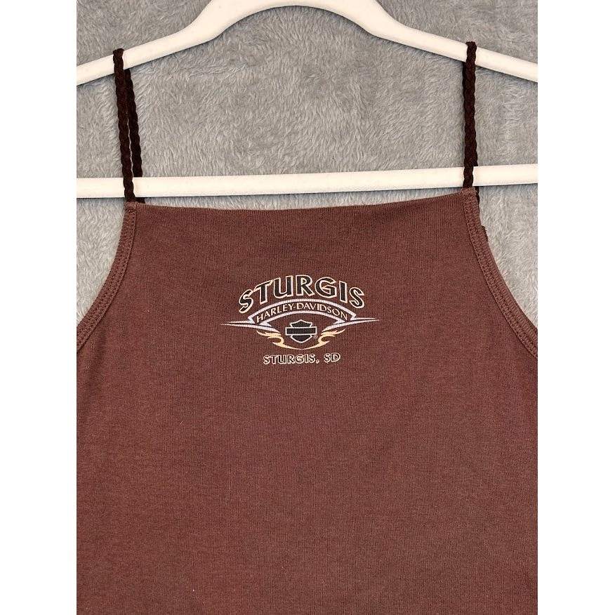 Vintage Harley Davidson Brown Sturgis Tank Top Braided Strap Camisole Womens L