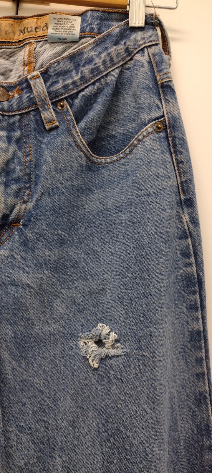 Mudd Jeans 90s Blue Denim Wide Bell Bottoms Waist 26 inch Epic SIDE SLIT