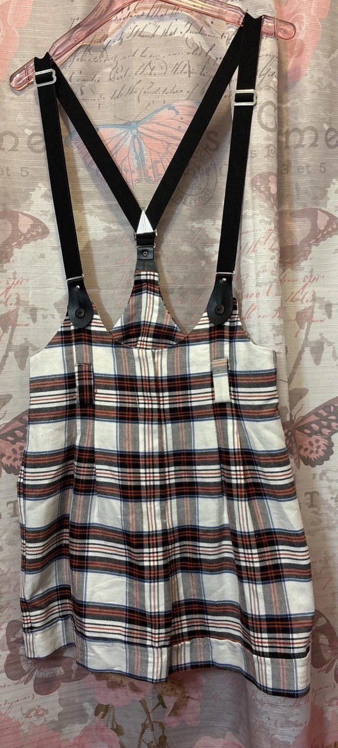 Vintage 90s SOSTANZA Plaid Pleated Romper W/Suspenders Tartan Pattern Sz 9