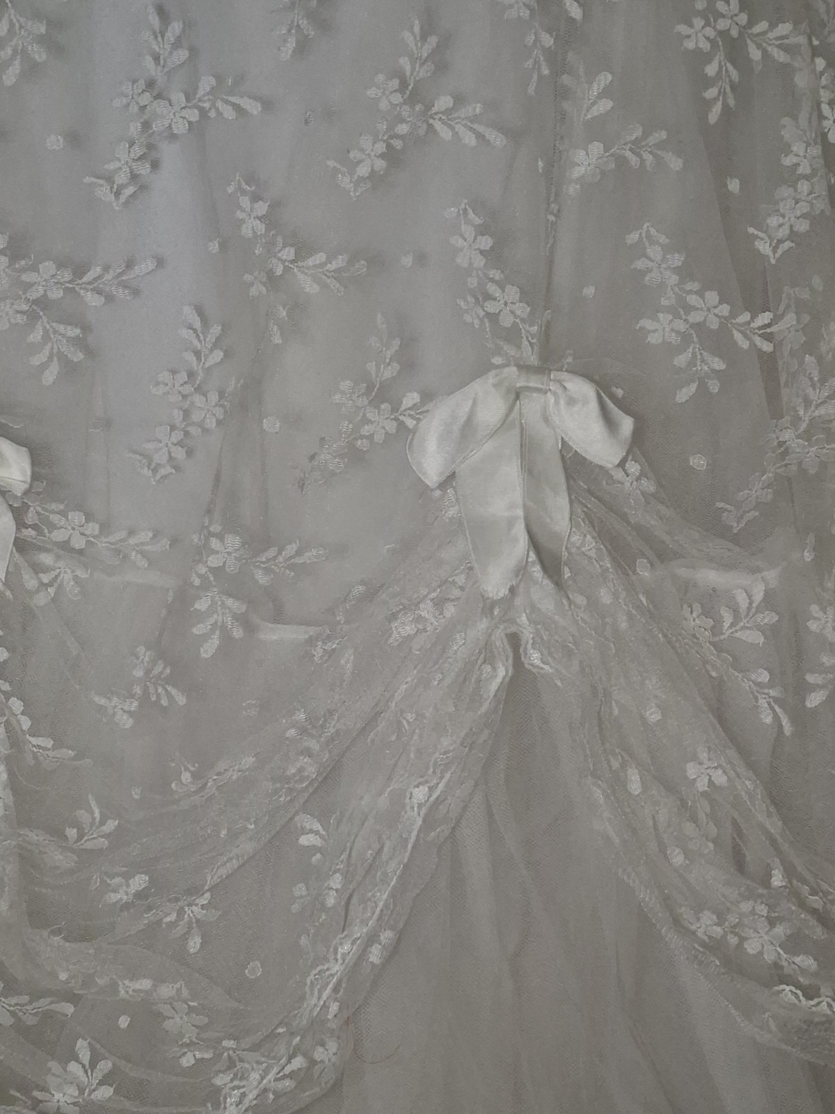 Vintage 80s PRONUPTIA Paris Lace Wedding Dress Puff Sleeve Bridal Gown XS/S