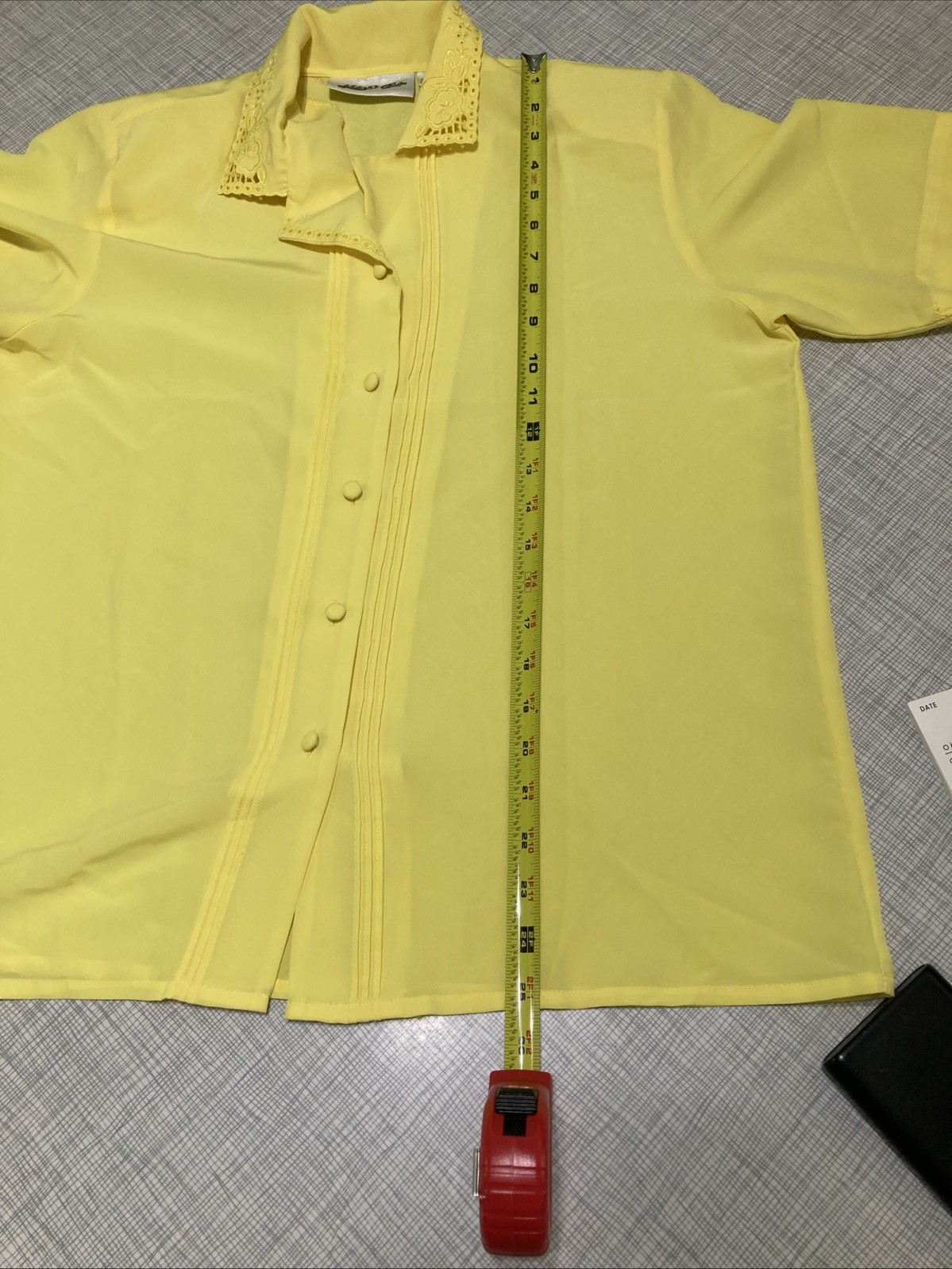 Vtg 1980s Yves Saint Clair Yellow Fabric Button Secretary Cottagecore Top Blouse