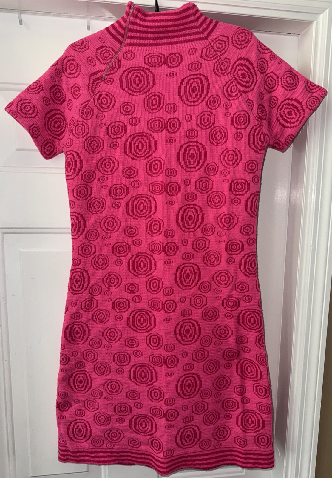 Vintage 70’s Lampl Orlon Acrylic Tunic Mini Hot Pink Sweater Dress S/M