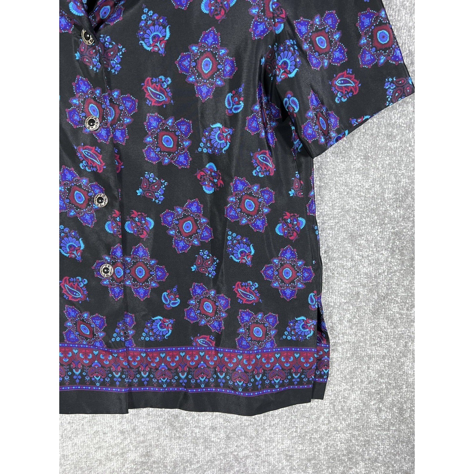 Vintage Leslie Fay Petites Floral Button Up Top Blouse Womens Size 10 Petite 10P