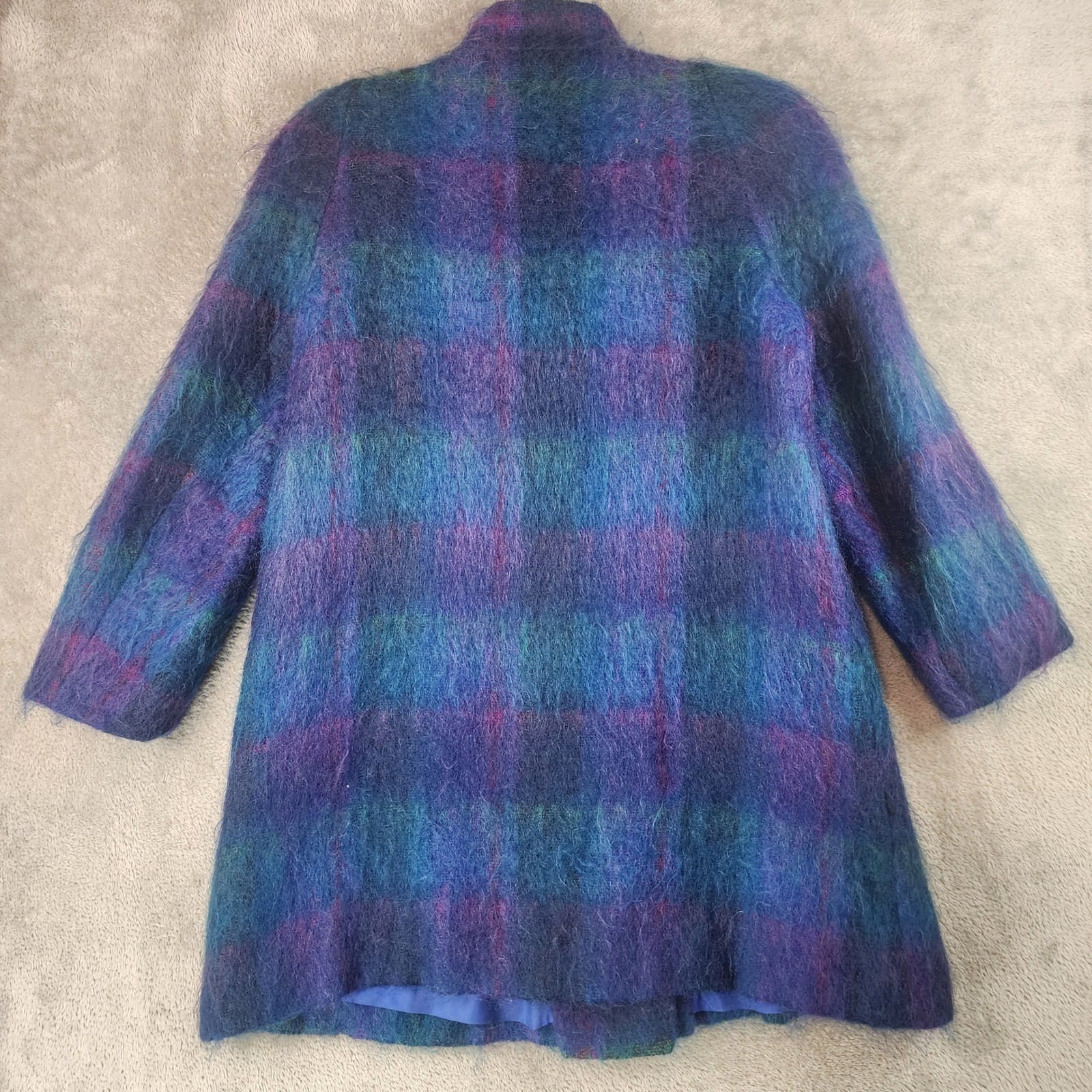 Petite Sophisticate Jacket Womens Medium Mohair Plaid Multicolor Button Up Coat