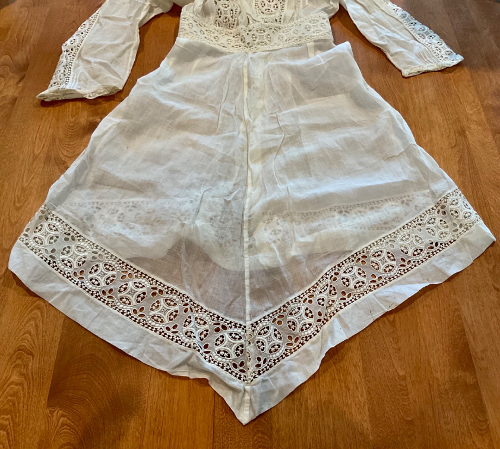 VICTORIAN EDWARDIAN SUMMER GARDEN COTTON LACE TEA WEDDING DRESS EXC XS