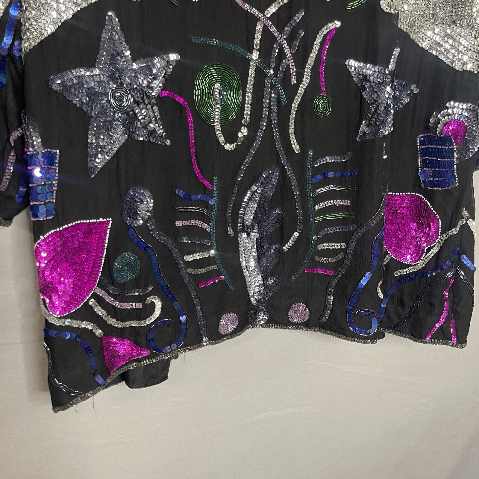 Vintage Creative Creations Beaded Sequin Glamour Jacket Stars Moon Heart Size XL