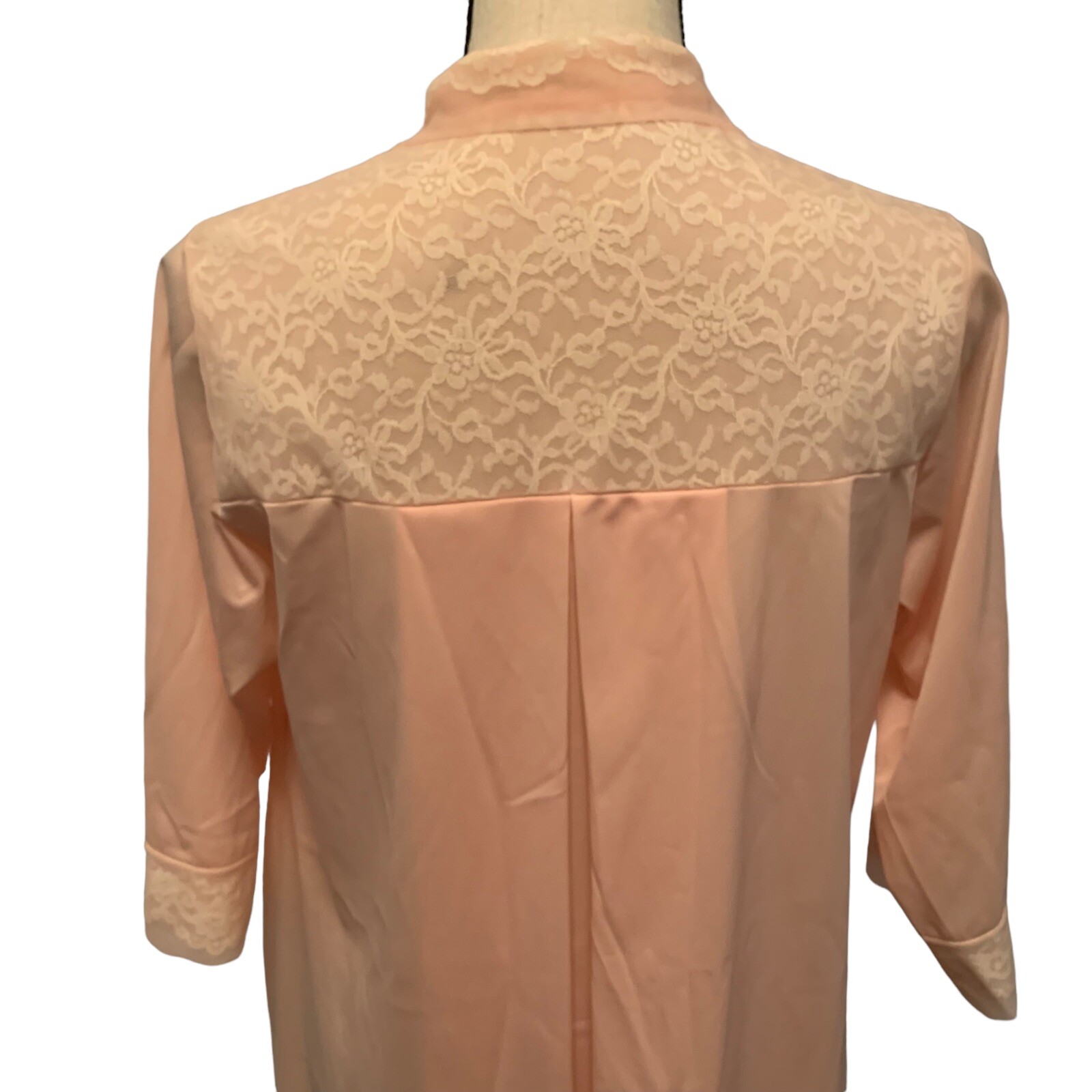Herson Kickernick Robe Womens Medium Nylon Dusty Pink Lace 1/2 Sleeve Button VTG